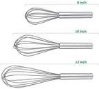 Stainless Steel Whisks with 3 Packs 8"+10"+12" Kitchen Whisk Set Kitchen Whip Kitchen Utensils Wire Whisk Balloon Whisk Set for Blending Whisking Beating and Stirring