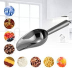 6 Ounce Ice Scoop Set of 2, E-far Platinum Black Stainless Steel Small Scoops for Ice Cube/Candy/Flour/Sugar, Metal Utility Scoops for Canisters, Baking, Kitchen Pantry, Rust Free