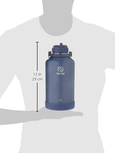 Takeya Actives Water Bottle with Straw Lid - Durable & Easy-Care Water Bottle with Stainless Steel Insulation - BPA-Free Lid with Carry Handle & Straw - Dishwasher-Safe - 64 oz, Midnight Blue