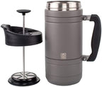 BruTrek Basecamp Coffee Press - Double Wall Vacuum Insulated Stainless Steel - Bru-Stop Technology, No Grounds in Coffee, No Spill Lid (Storm Gray, 48 fl.oz)