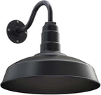 Steel Lighting Co. Gardena Barn Light | Outdoor Wall Mounted | 16" Dome | 11" Gooseneck | Farmhouse Light Made in America | Matte Black Exterior/Matte Black Interior