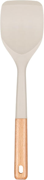 Nonstick Silicone Spatula, Non Scratch Flexible Edge for Pans, Slip Resistant comfortable Wooden Handle, Heat Resistant BPA-Free Kitchen Spatulas for Cooking, 13.2 Inch, Khaki