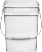 House Naturals 4 Gallon Square Food Grade Bucket Pail with Plastic Handles and Lid (Pack of 3) Made in USA containers (White - Blue lids)