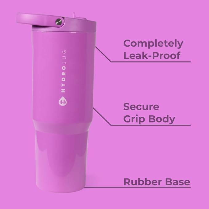 HydroJug Sport - Stainless Steel Tumbler with Straw, Vacuum Insulated, 40oz Leakproof Water Bottle, Ergonomic Design, Reusable, Dishwasher Safe, Rubber Base, Durable for Gym or Outdoors, Pulse