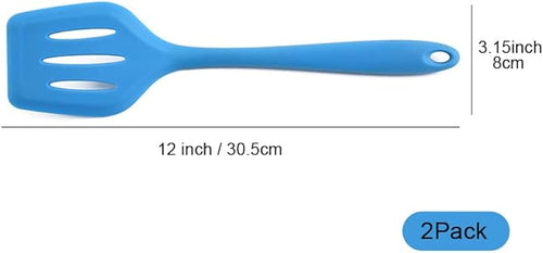 2Pack Small Silicone Turner High Heat Resistant Slotted Spatula for Fish, Eggs, Pancakes and More (12 IN, Green)