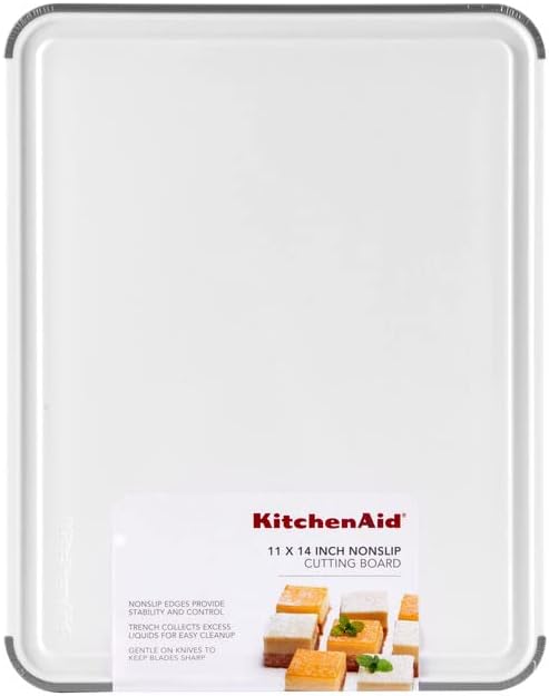 KitchenAid Classic Cutting Board with Perimeter Trench and Non Slip Edges, Dishwasher Safe, 11 inch x 14 inch, White and Gray