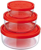 Bormioli Rocco Gelo 3pc Storage Glass Container Set with Red Lid, 11.62, 24.37, 44.62oz.