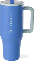HydroJug Traveler - 40 oz Water Bottle with Handle & Flip Straw - Fits in Cup Holder, Leak Resistant Tumbler-Reusable Insulated Stainless Steel & Rubber Base - Gifts for Women & Men, Riptide