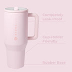 HydroJug Traveler - 40 oz Water Bottle with Handle & Flip Straw - Fits in Cup Holder, Leak Resistant Tumbler-Reusable Insulated Stainless Steel & Rubber Base - Gifts for Women & Men, Pink Sand
