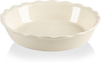 Sweejar Ceramic Pie Pan for Baking, 10 Inches Round Baking Dish for Dinner, Non-Stick Pie Plate with Soft Wave Edge for Apple Pie, Pumpkin Pie, Pot Pies (Beige)