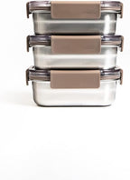 LocknLock Stainless Steel Food Storage Container - Airtight, Leak-proof, Stackable (310ml x 3) | Modular Design for Meal Prep, Lunch, Freezer & Dishwasher Safe