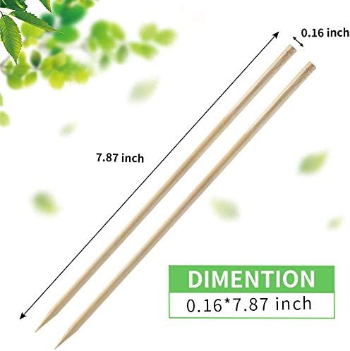 Fu Store Bamboo Skewers, 8 Inch Bamboo Sticks 100pcs BBQ Kabob Skewers, Grill, Appetizer, Fruit, Corn, Chocolate Fountain, Cocktail, Art, Craft, Set of 100 Pack