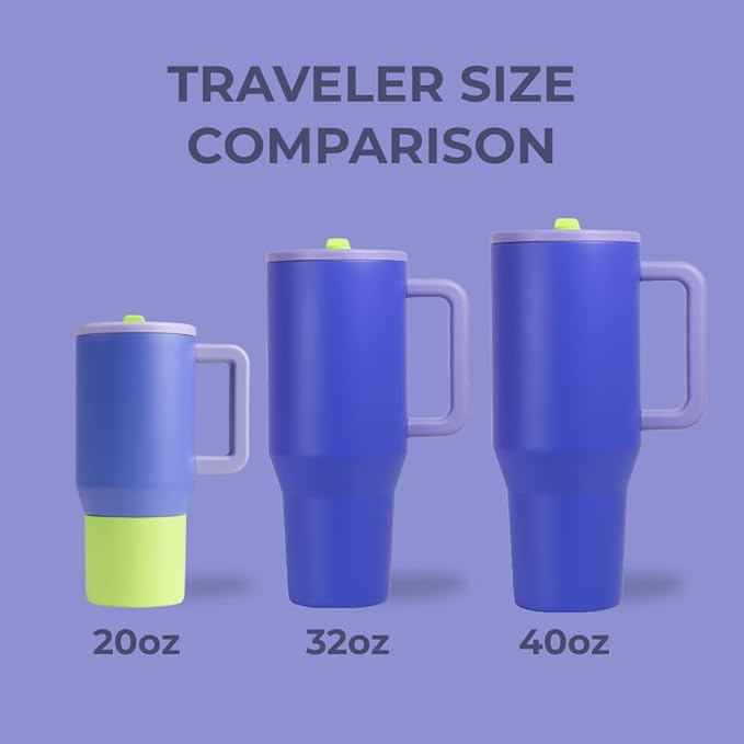 HydroJug Traveler - 40 oz Water Bottle with Handle & Flip Straw - Fits in Cup Holder, Leak Resistant Tumbler-Reusable Insulated Stainless Steel & Rubber Base - Gifts for Women & Men, Lime Rickey
