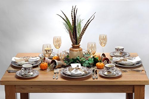 Spode Woodland Snow Goose Dinner Plate - 10.5 Inch Fine Earthenware with British Flowers Border, Microwave, Freezer, Dishwasher & Warm Oven Safe - Hunting-Themed Thanksgiving Plate, Made in England