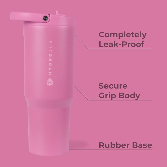 HydroJug Sport - Stainless Steel Tumbler with Straw, Vacuum Insulated, 32oz Leakproof Water Bottle, Ergonomic Design, Reusable, Dishwasher Safe, Rubber Base, Durable for Gym or Outdoors, Taffy