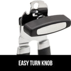 GORILLA GRIP Heavy Duty Stainless Steel Smooth Edge Manual Can Opener and Bottle Openers, Soft Comfortable Handle, Oversized Handheld Turn Knob, US Designed Multifunctional Kitchen Tool, Black
