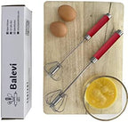 Stainless Steel Push Whisk - Easy to Use Manual Hand Mixer & Plunger Whisk - Make Froth, Foam & Whipped Cream - Semi Auto Egg Beater Plastic Tip Won’t Scratch Pans (2 Pack 10in & 12in) RED