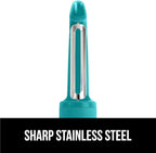 GORILLA GRIP Patented BPA-Free Sharp Stainless Steel Dual Swivel Vegetable Peeler, Soft Comfortable Handle, Smoothly Peel Apples Potatoes Carrots, Includes Blade Cover, Kitchen Tool Peelers, Turquoise