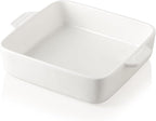 Sweejar Ceramic Baking Dish, 8 x 8 Cake Baking Pan for Brownie, Porcelain Square Bakeware with Double Handle for Casserole, Lasagna, Family Dinner (White)