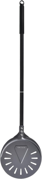 Turning Pizza Peel, 8 Inch with 25 Inch Handle Round Pizza Turning Peel, Professional Anodized Aluminum Turning Pizza Spatula, 33 Inch overall