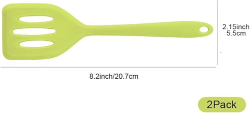 2Pack Small Silicone Turner High Heat Resistant Slotted Spatula for Fish, Eggs, Pancakes and More (8.2 IN, Red)