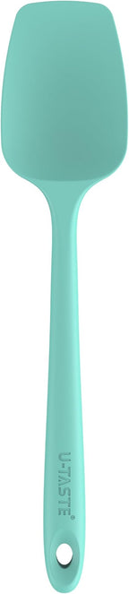 U-Taste Silicone Cooking Spoon Spatula: 480ºF Heat Resistant Food Grade 11.38" Flexible Rubber Kitchen Spoonula, Seamless Pastry Bowl Scraper for Mixing Scraping in Nonstick Cookware (Aqua Sky)