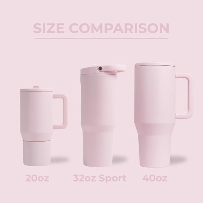 HydroJug Sport - Stainless Steel Tumbler with Straw, Vacuum Insulated, 32oz Leakproof Water Bottle, Ergonomic Design, Reusable, Dishwasher Safe, Rubber Base, Durable for Gym or Outdoors, Pink Sand