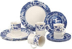 Spode Blue Italian Brocato 12 Piece Dinnerware Set - Service for 4 with Earthenware Dinner Plates, Salad Plates, Mugs - Dishwasher & Microwave Safe Oriental Inspired Tableware