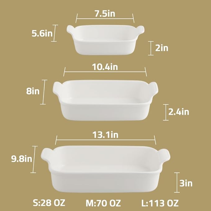 Sweejar Baking Pans Set, Ceramic 9x13 Baking Dish with Handle, Rectangular Casserole Dishes for Oven, Bakeware Sets of 3, Durable Lasagna Pan Deep for Kitchen, Banquet, Wedding Gift(Gradient Red)