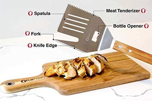 2-piece Griddle Tools Set with FlipFork Boss Multipurpose Grilling Spatula cum BBQ Fork, and Heat-resistant BBQ Gloves, Practical Grill Stuff for Dad and the Pro Chef