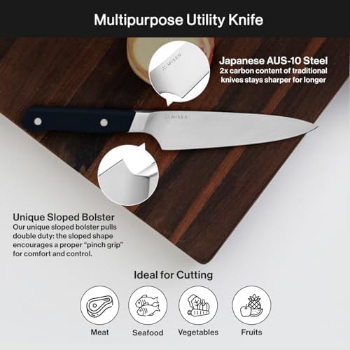 Misen 5.5" Utility Knife – High Carbon Japanese AUS-10 Stainless Steel – Hybrid German & Japanese Blade – Precision Kitchen Knife for Professionals & Home Cooks – Ultimate Cutting Performance - Green