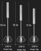 Stainless Steel Semi-Automatic Whisk, Hand Push Rotary Whisk Blender, Versatile Milk Frother for Blending, Whisking, Stirring (12 Inch)