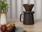 Stoneware Handmade Pour Over Coffee Maker Set, Ceramic Coffee Brewer Hand Drip Cone Dripper & Coffee Pot Microwaveable Decanter, Retro Metallic Glaze, 16oz