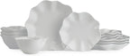 Portmeirion Sophie Conran Floret 12 Piece Dinnerware Set | Service for 4 | Elegant Dinnerware Serving Plates | Appetizer, Buffet, Dinner, and Lunch Plates | Dishwasher Safe – Dove Gray