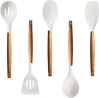 Kitchen Utensils Set, Silicone Cooking Utensils Set,Non-Stick Silicone Spatula Set with Natural Acacia Hard Wood Handle, 5 Piece, Upgraded Thickened Cookware