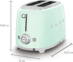 SMEG 2 Slice Toaster with 6 Presets and Defrost Function and Removable Crumb Tray TSF01PGUS, Pastel Green