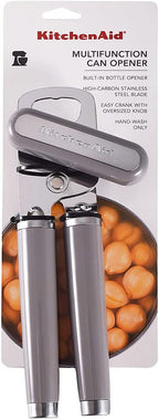 KitchenAid Classic Multifunction Can Opener and Bottle Opener Easy to Use, Razor Sharp Stainless Steel Cutting Wheel, Soft Ergonomic Handles, Gray