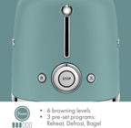 SMEG 2 Slice Toaster with 6 Presets and Defrost Function and Removable Crumb Tray (Jade)