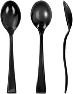 WDF 300 Pieces Black Plastic Mini Spoons-4 Inches Black Plastic Tasting Spoons for Desserts-Heavy Duty Plastic Spoons Perfect for Coffee/Cake/Desserts/Appetizers for New Year/Graduation/Wedding