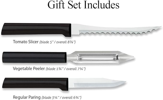 Rada Cutlery 3-Piece Peel, Pare & Slice Gift Knife Set (G218), Stainless Steel Hollow Ground Blades, Made in USA, Black Handles