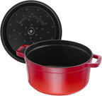 STAUB Cast Iron Dutch Oven 5.5-qt Round Cocotte, Made in France, Serves 5-6, Cherry