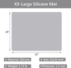 Gartful 2 Pack Silicone Mats for Countertop - 0.05" Thicker, 32" by 24" Extra Large Counter Table Protector, Heat Resistant, Work Desk Pad, Placemat, Multipurpose, Pastry Mat, Light Gray