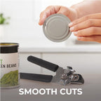Kitchen Genie Slip Resistant Stainless Steel Manual Can Opener, Sharp Blade for Smooth Edge Cuts, Easily Open Cans, Ergonomic Handles with Easy to Turn Knob, Built-In Bottle Openers, Pitch Black