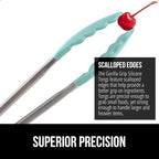 GORILLA GRIP Stainless Steel Heat Resistant Kitchen Tongs for Cooking, Set of 2 BBQ Tong, Non Scratch Silicone Tip for Pans, Strong Grip, Grab Food, Toss Salad, Air Fryer, Pull Lock, 7 + 9 Inch, Mint