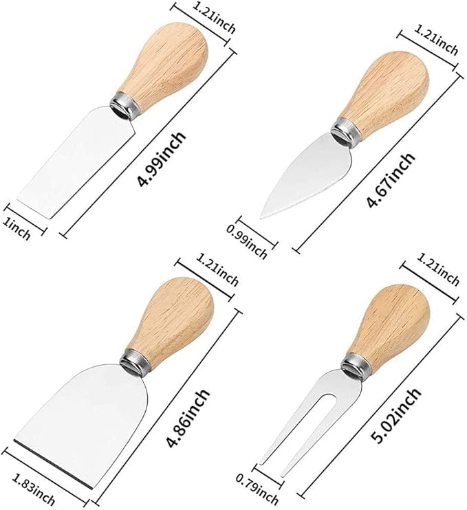 16 Pcs Mini Cheese Knife Set with Oak Handle - Stainless Steel Charcuterie Knife Set Including Cheese Fork, Slicer - Perfect for Charcuterie Boards