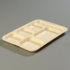 Carlisle FoodService Products Right Hand 6-Compartment Melamine Tray 14.5" x 10" - Tan (Pack of 12)