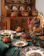 Spode Woodland Turkey Round Platter - 12" Fine Porcelain Serving Tray with British Flowers Border, Rustic Thanksgiving Design - Microwave, Dishwasher, Freezer & Warm Oven Safe - Made in England