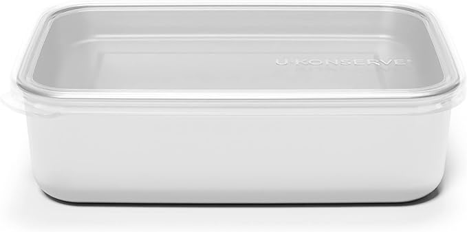 U Konserve Stainless Steel Rectangle Food Storage Bento Box Container, Leak Proof Silicone Lid Dishwasher Safe - Plastic Free, (45oz Clear)