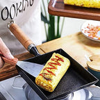 LI-GELISI Pre-Seasoned Cast Iron Tamagoyaki Pan - 9x7 Inch Japanese Rolled Omelet Pan, Non-Stick & Rust-Resistant, Ready to Use with Wood Handle, Works on All Stovetops, Camping & Kitchen