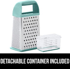 GORILLA GRIP 4-Sided 100% BPA-Free Cheese Grater With Container, Stainless Steel XL Box Graters, Parmesan Shredder, Grate Cheeses, Shred Veggies, Slip Resistant Handle, Dishwasher Safe Zester, Mint